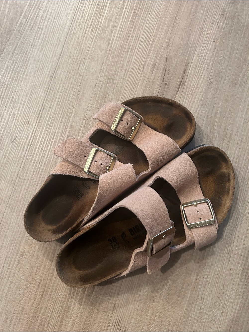 Birkenstock Double-Buckle Suede Slide Sandals — Blush Pink